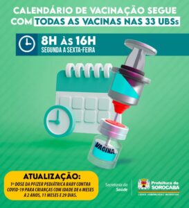 Calendário Municipal de Vacinação segue com todas as vacinas nas 33 UBSs da cidade de Sorocaba