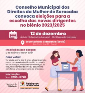 Conselho Municipal dos Direitos da Mulher de Sorocaba convoca eleições para a escolha das novas dirigentes no biênio 2023/2025