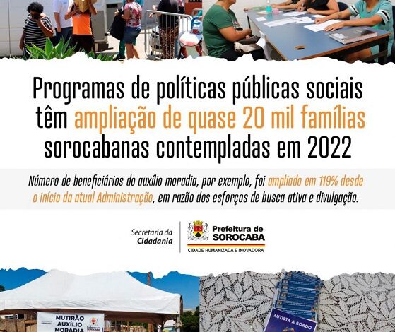 Programas de políticas públicas sociais têm ampliação de quase 20 mil famílias de Sorocaba contempladas em 2022