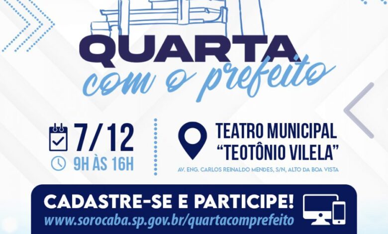 14ª edição do programa “Quarta com o Prefeito” acontece no dia 7 de dezembro no Teatro Municipal