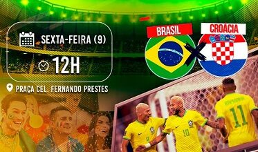 Jogo do Brasil contra a Croácia na Copa do Mundo 2022 será exibido em telão no Centro da cidade