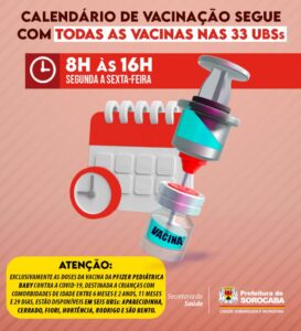 Calendário Municipal de Vacinação segue com todas as vacinas nas 33 UBSs da cidade de Sorocaba