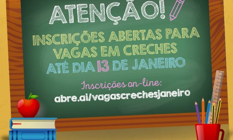 Inscrições de janeiro para vagas em creche podem ser feitas até o dia 13 de janeiro