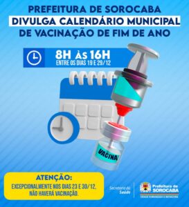 Prefeitura de Sorocaba divulga Calendário Municipal de Vacinação de fim de ano