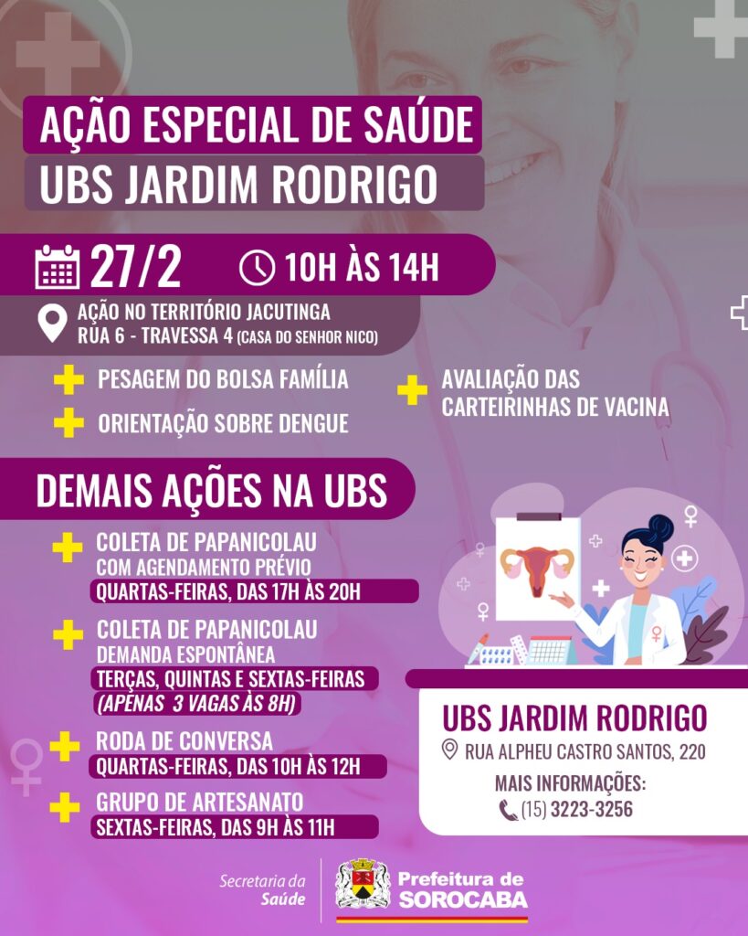 Ação Especial de Saúde acontecerá nesta terça-feira (27) na UBS Jardim Rodrigo