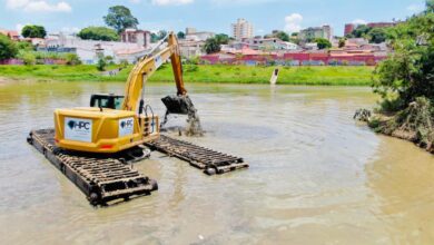 Saae: Autarquia realiza desassoreamento da Bacia 2 do Reservatório de Detenção de Cheias da Água Vermelha. (Foto: Ivan Flores/Saae).