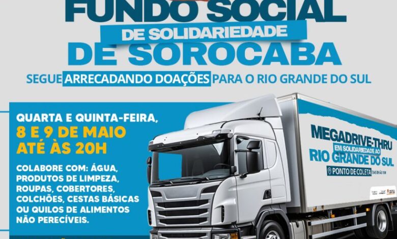 TRAGÉDIA NO RS: Fundo Social de Sorocaba recebe doações até às 20h nesta quarta e quinta-feira (8 e 9)