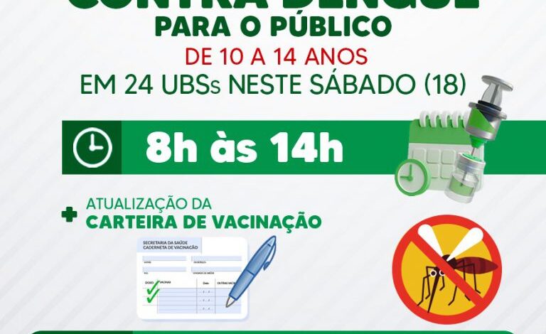 DENGUE: Sorocaba tem AÇÃO ESPECIAL DE VACINAÇÃO de 10 a 14 anos NESTE SÁBADO (18)